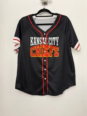 Kansas City Chiefs Black Baseball Jersey Button Up Size L NWOT